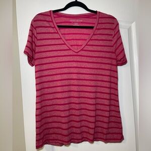 Lucky Brand Women's Pink Striped Short Sleeve Top
